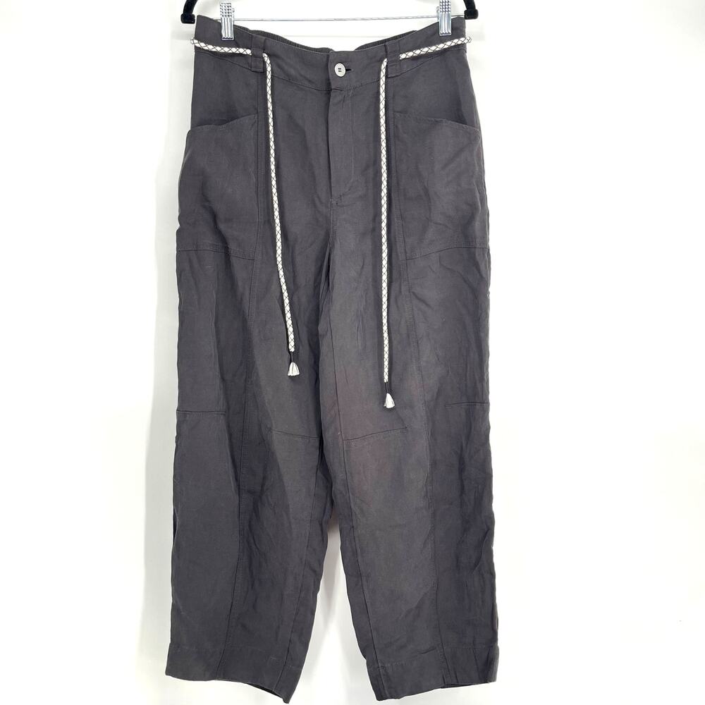 Joie Barrel Leg Pants Size 12 Dark Gray Lyocell Linen Blend Cropped Casual